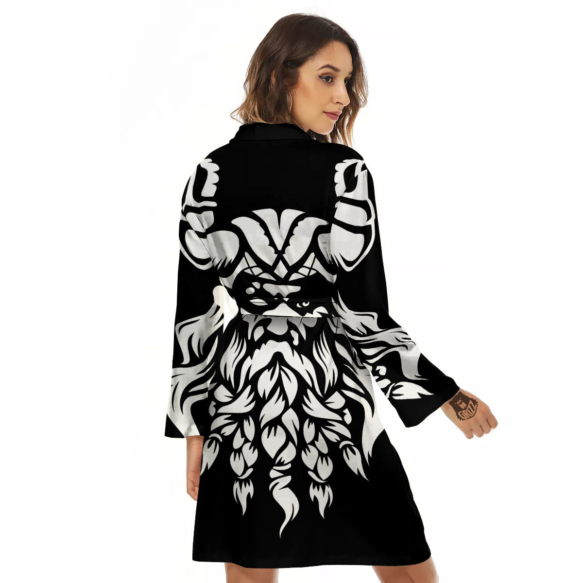 Viking God Odin White And Black Print Women's Robe-grizzshop