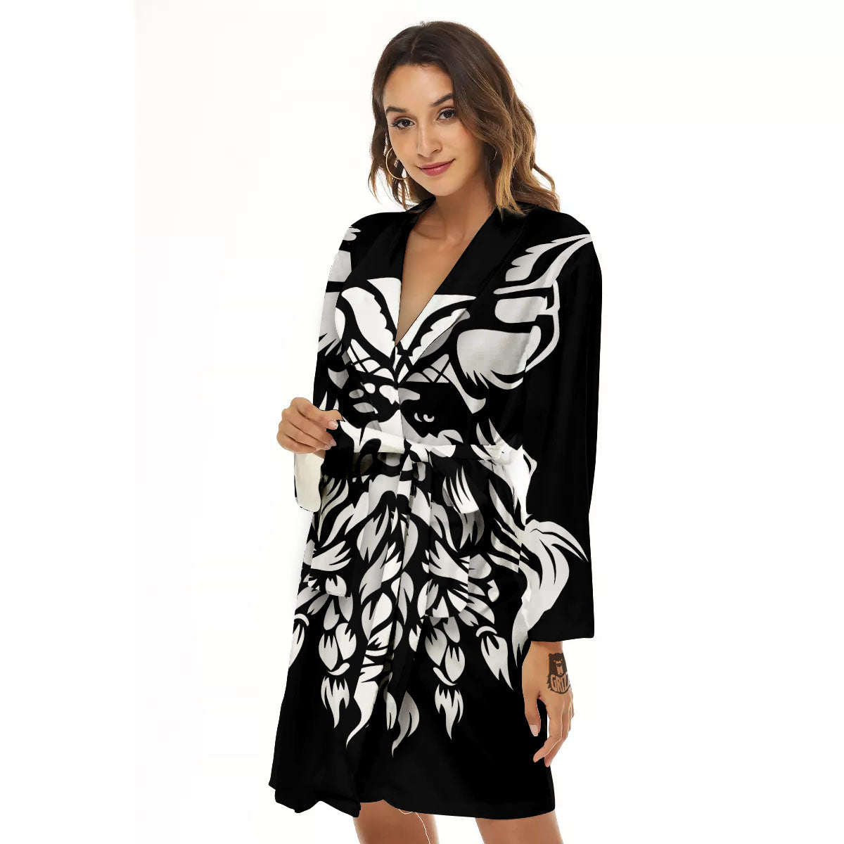 Viking God Odin White And Black Print Women's Robe-grizzshop