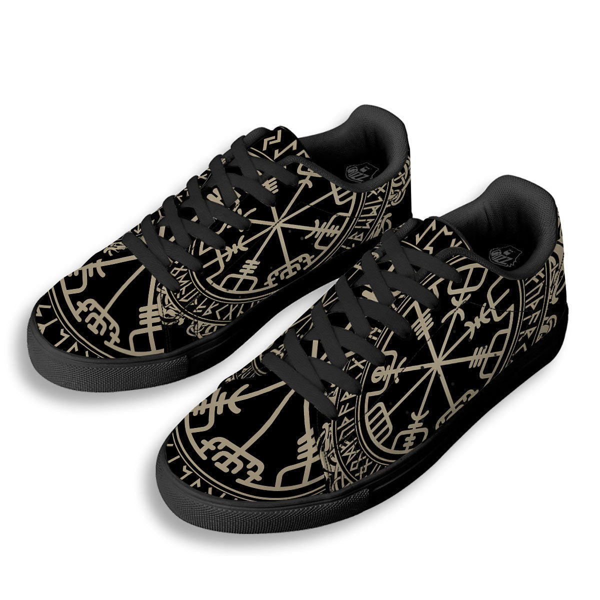 Viking Helm Of Terror Scandinavian Print Black Low Top Sneakers-grizzshop
