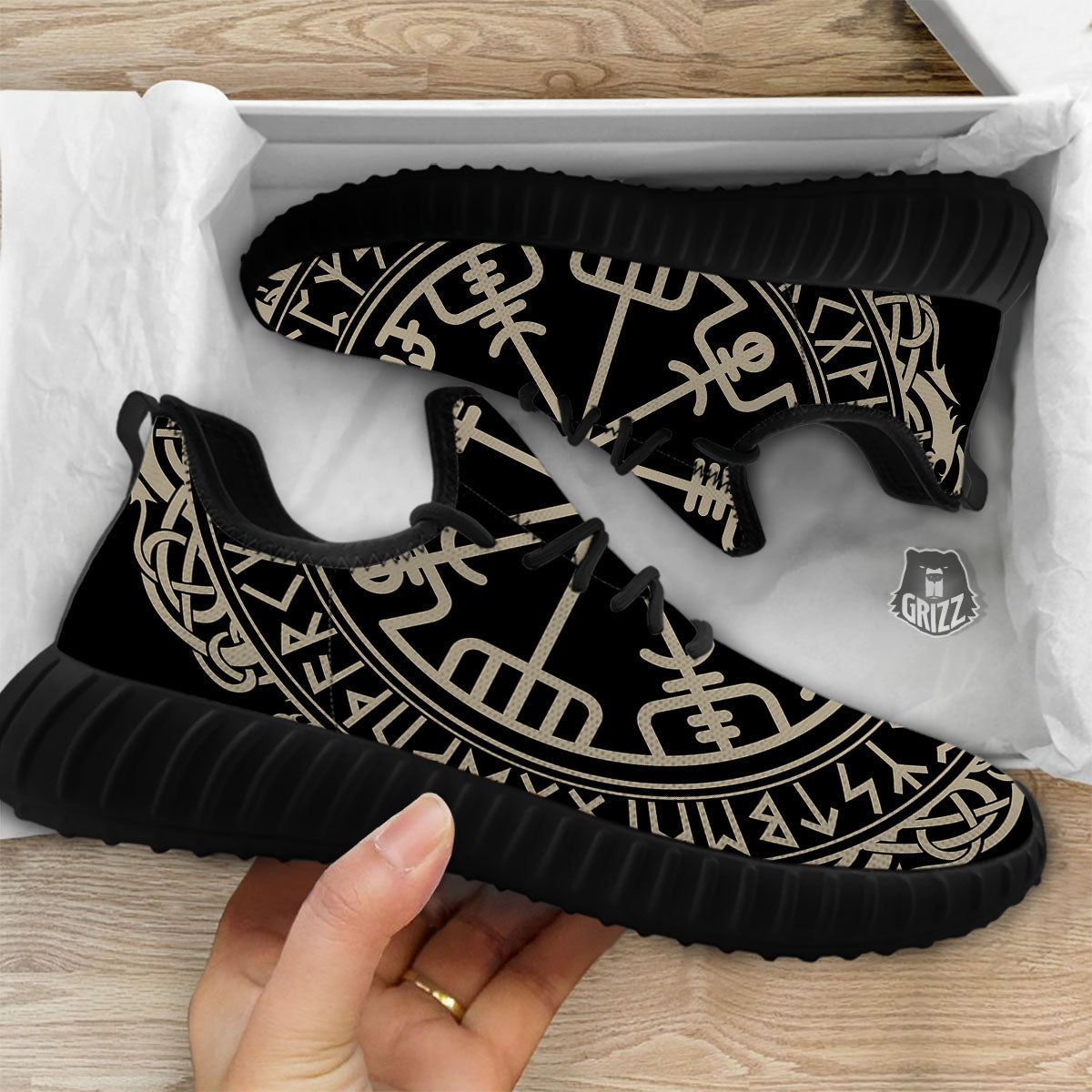 Viking Helm Of Terror Scandinavian Print Black Walking Shoes-grizzshop