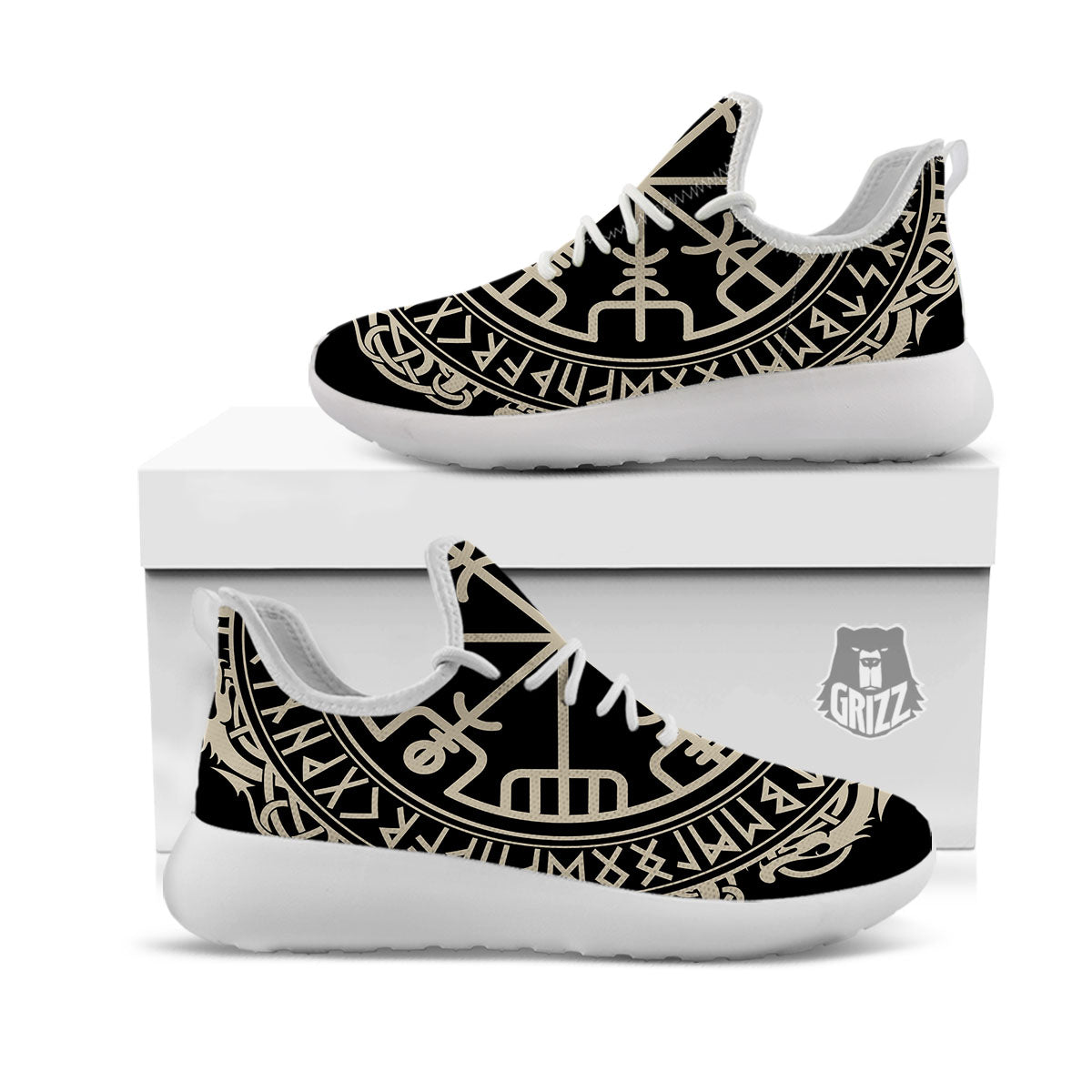 Viking Helm Of Terror Scandinavian Print White Athletic Shoes-grizzshop