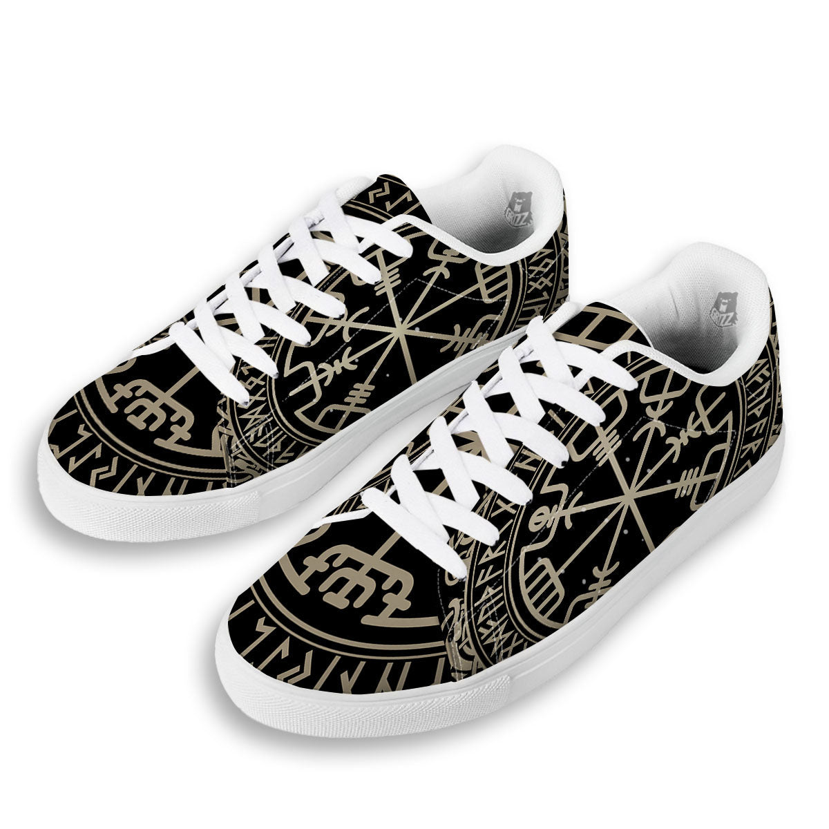 Viking Helm Of Terror Scandinavian Print White Low Top Sneakers-grizzshop