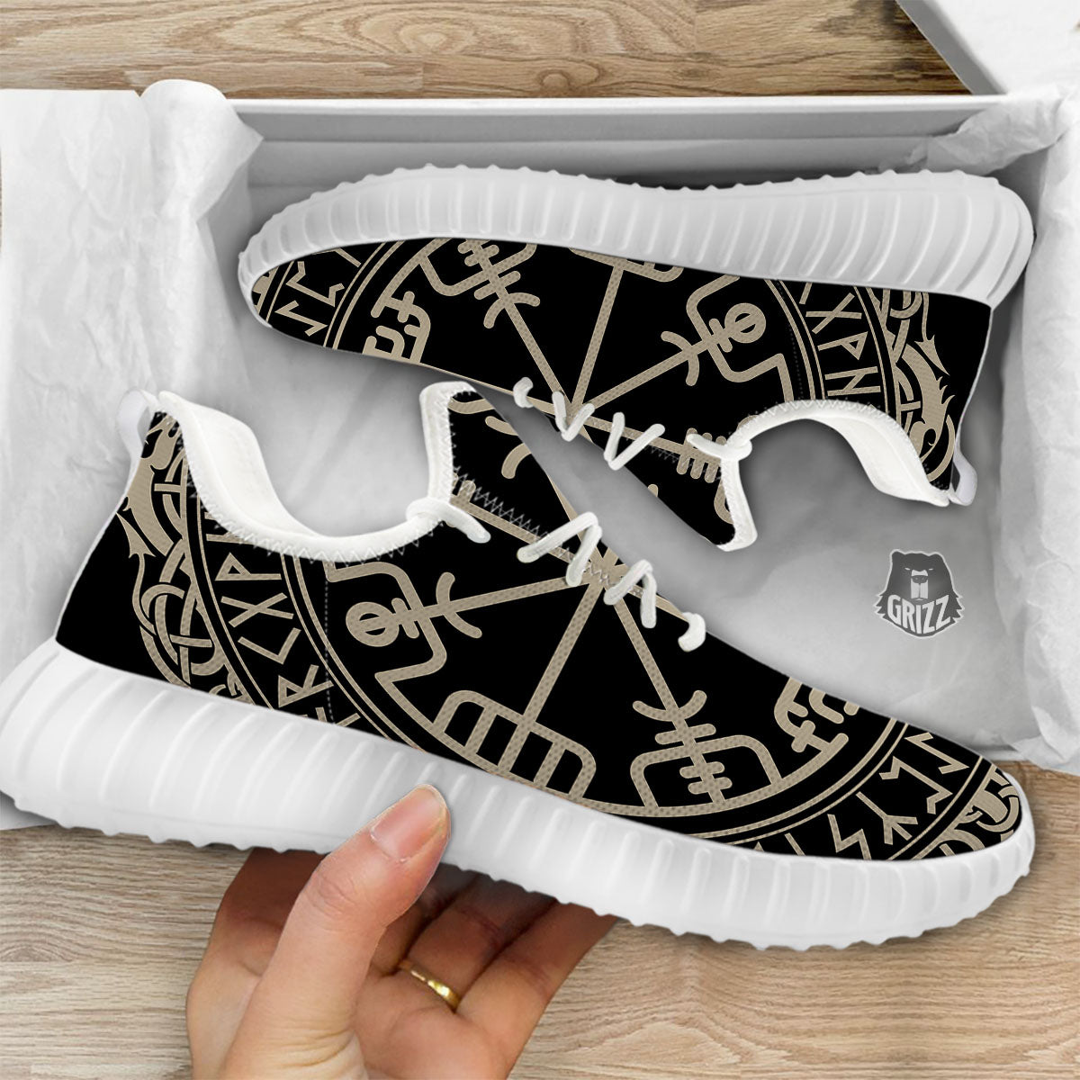 Viking Helm Of Terror Scandinavian Print White Walking Shoes-grizzshop