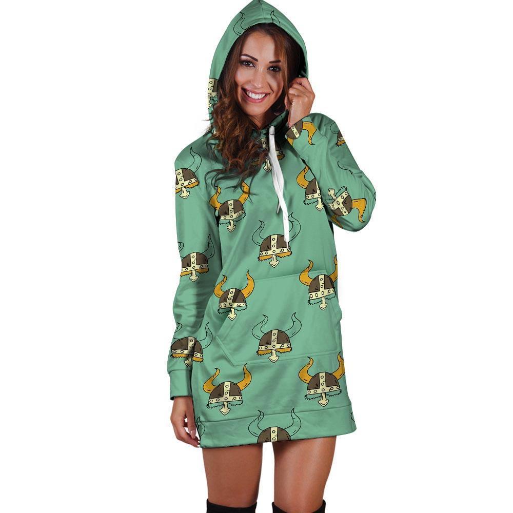 Viking Helmet Hoodie Dress-grizzshop