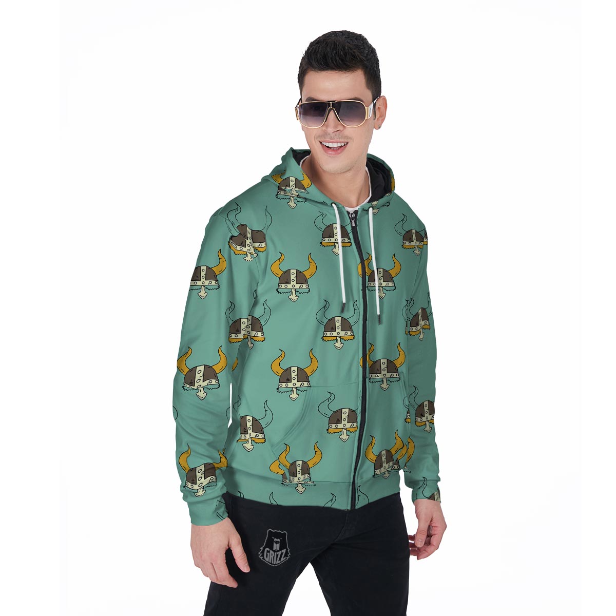 Viking Helmet Men's Zip Up Hoodie-grizzshop