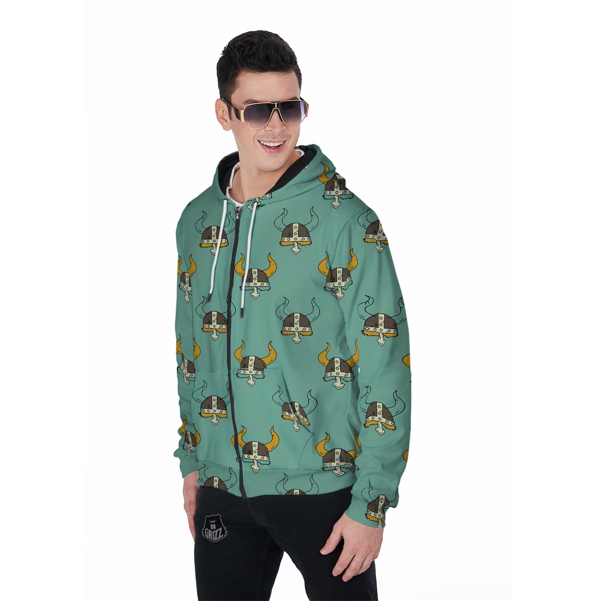 Viking Helmet Men's Zip Up Hoodie-grizzshop
