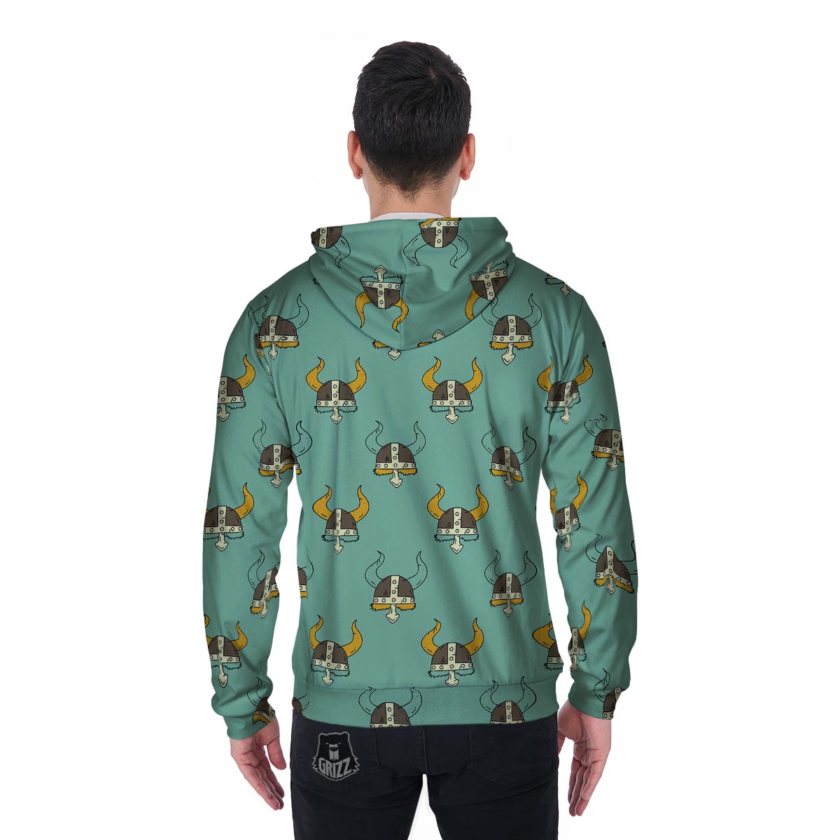 Viking Helmet Men's Zip Up Hoodie-grizzshop