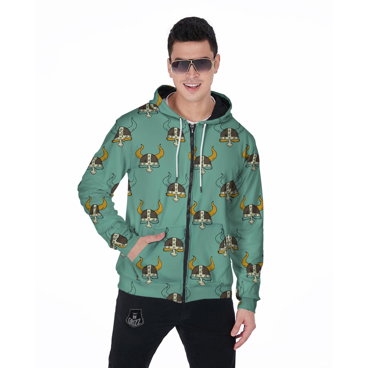 Viking Helmet Men's Zip Up Hoodie-grizzshop