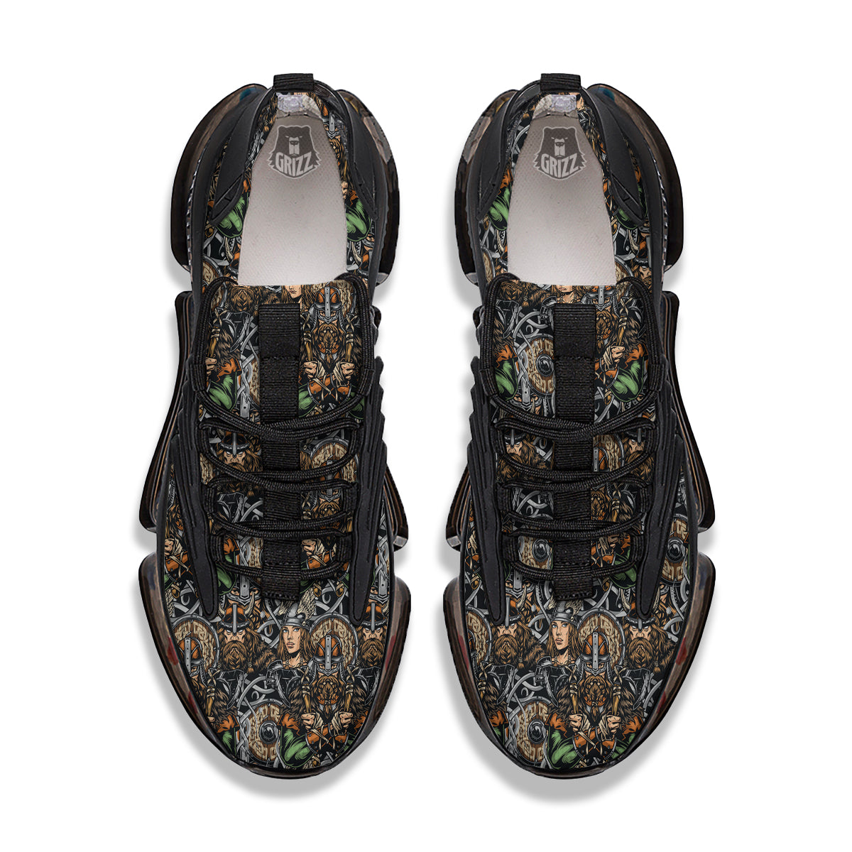 Viking Nordic Warriors Print Pattern Black Gym Shoes-grizzshop