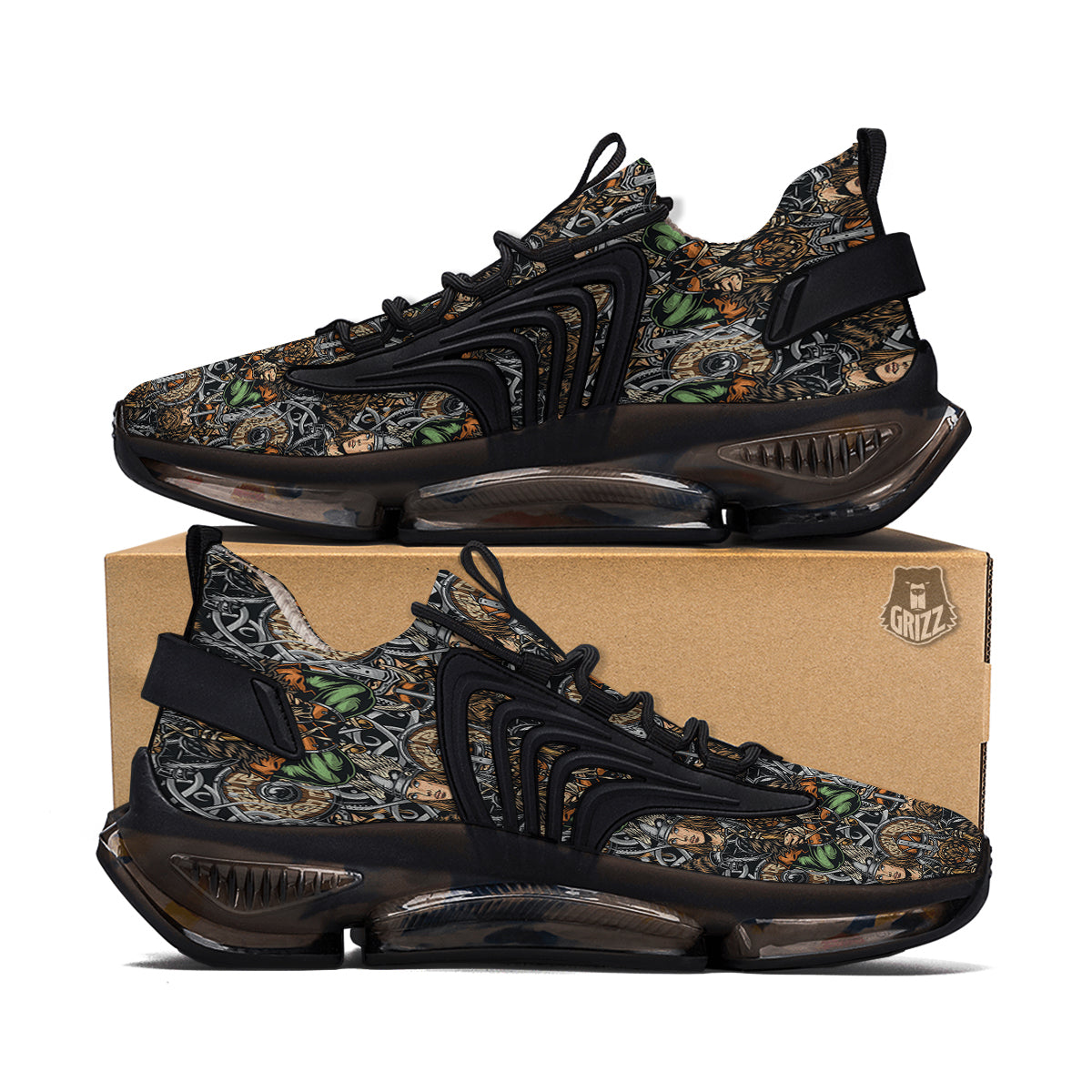 Viking Nordic Warriors Print Pattern Black Gym Shoes-grizzshop