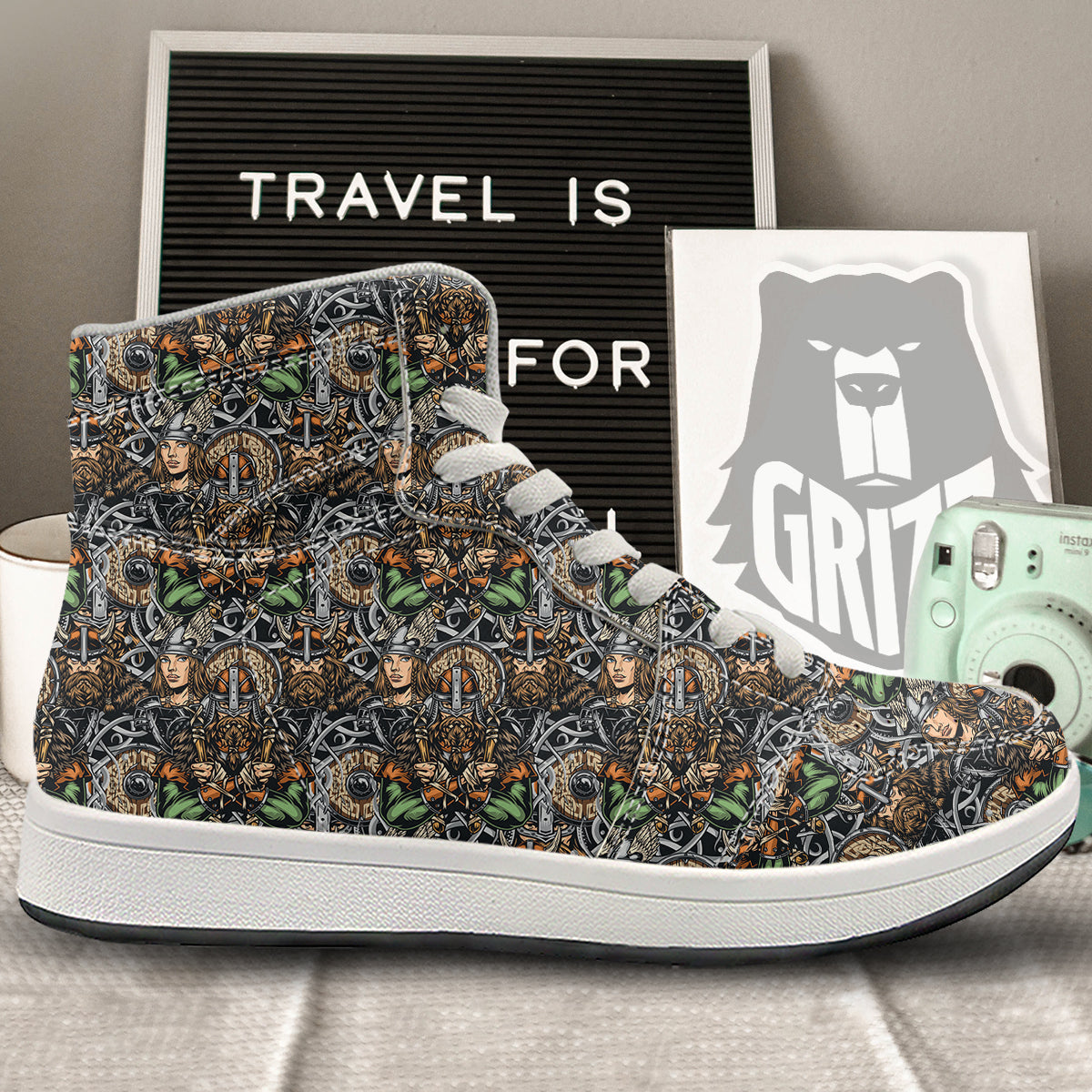 Viking Nordic Warriors Print Pattern High Top Sneakers-grizzshop