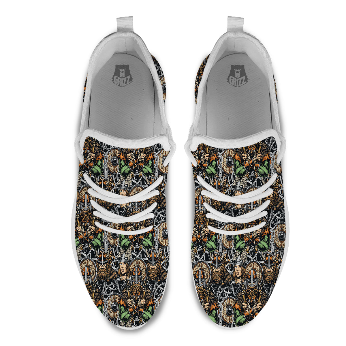 Viking Nordic Warriors Print Pattern White Athletic Shoes-grizzshop