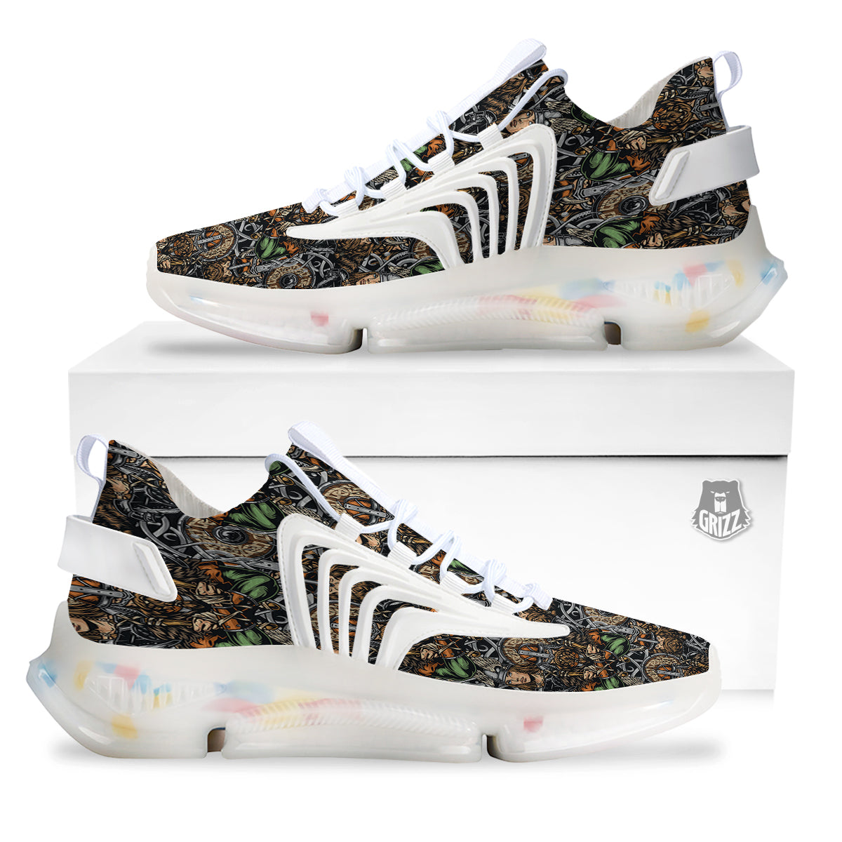 Viking Nordic Warriors Print Pattern White Gym Shoes-grizzshop