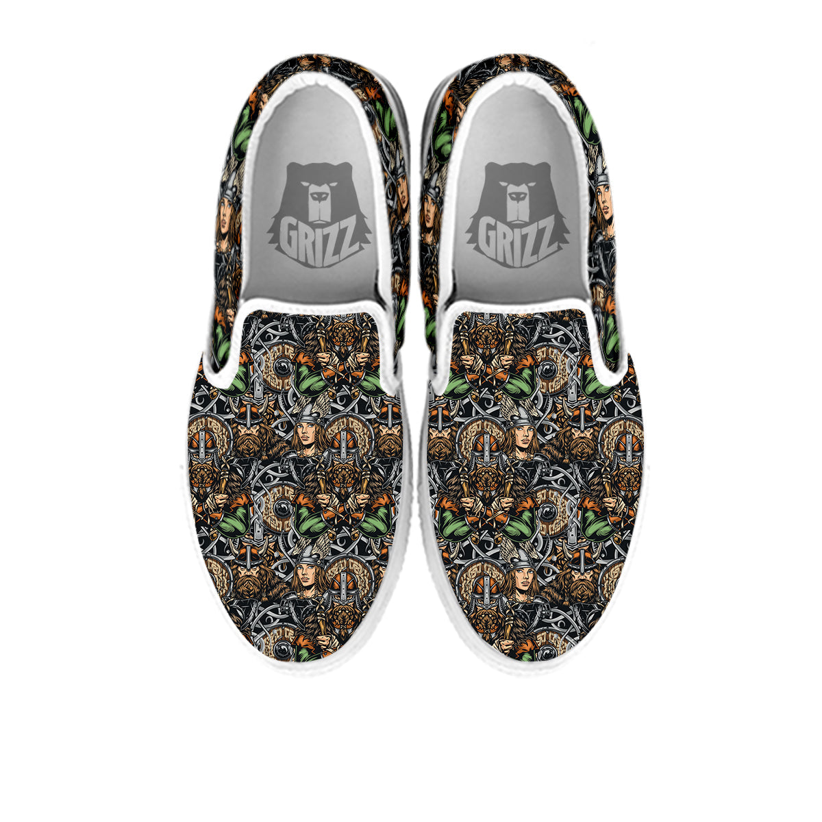 Viking Nordic Warriors Print Pattern White Slip On Shoes-grizzshop