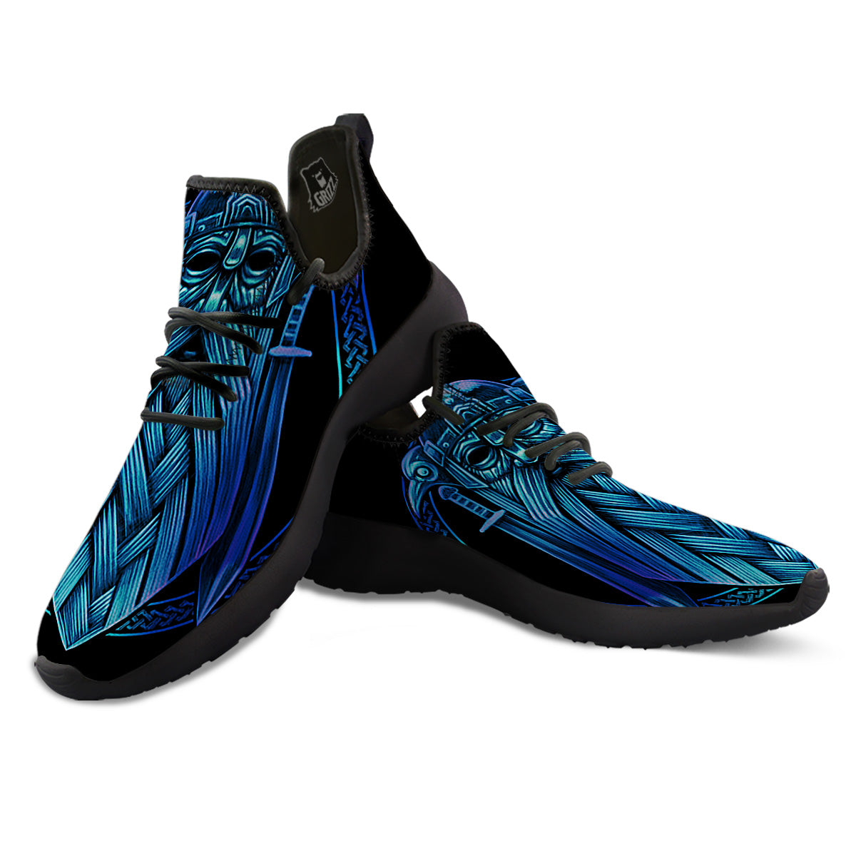 Viking Norse God Odin Blue Print Black Athletic Shoes-grizzshop