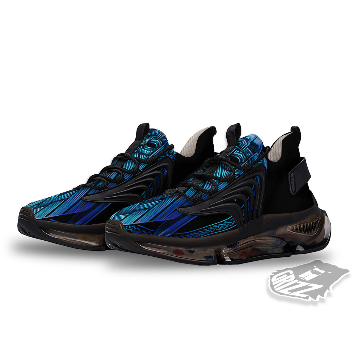 Viking Norse God Odin Blue Print Black Gym Shoes-grizzshop