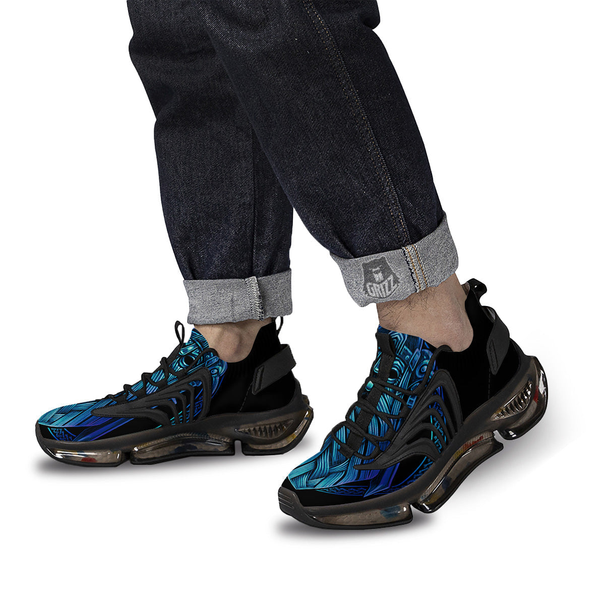 Viking Norse God Odin Blue Print Black Gym Shoes-grizzshop