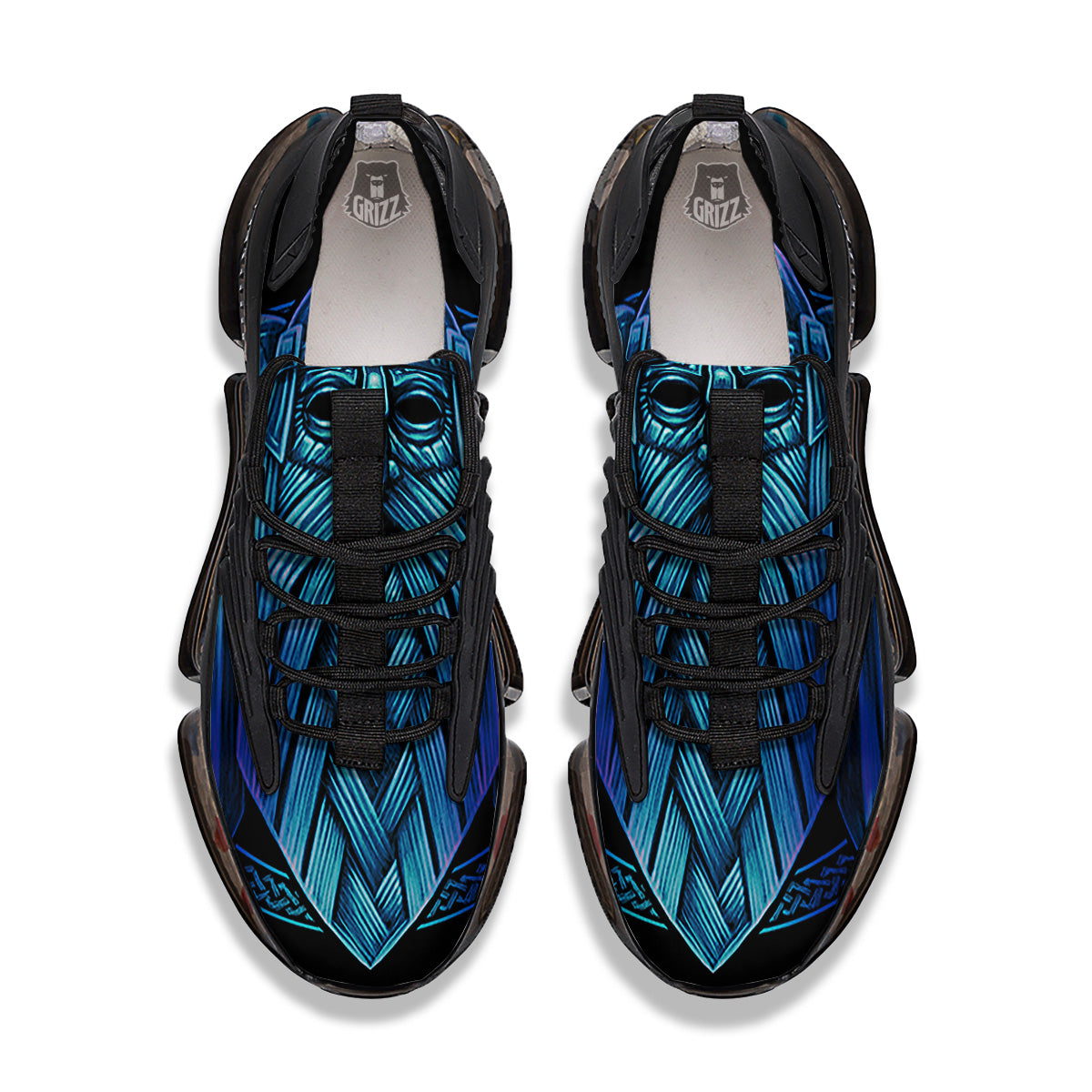 Viking Norse God Odin Blue Print Black Gym Shoes-grizzshop