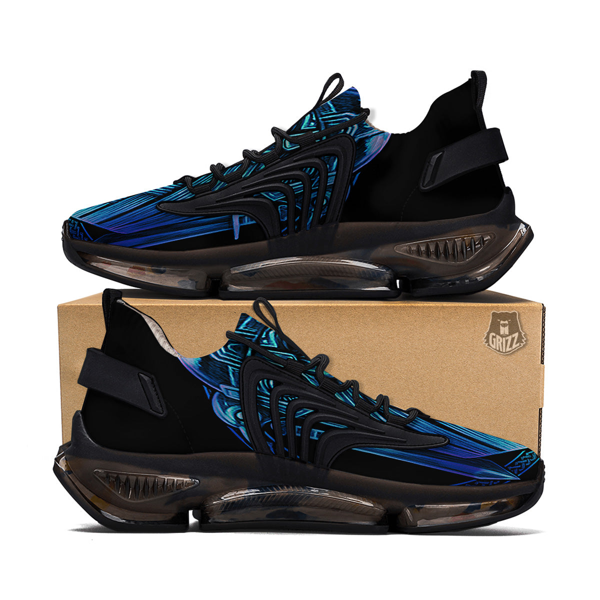 Viking Norse God Odin Blue Print Black Gym Shoes-grizzshop