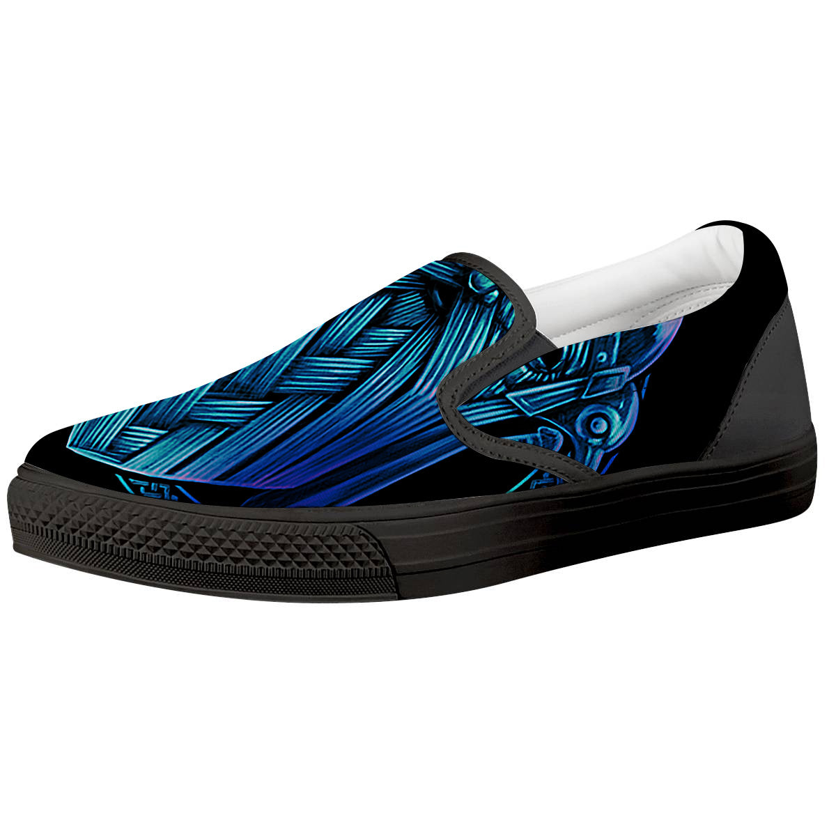 Viking Norse God Odin Blue Print Black Slip On Shoes-grizzshop