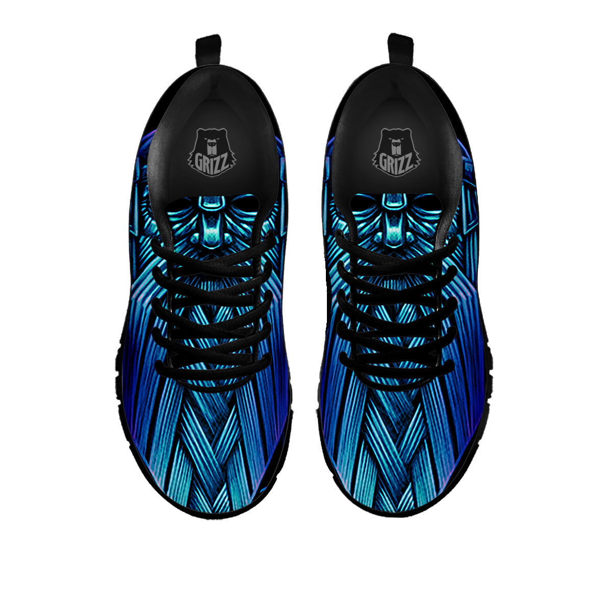 Viking Norse God Odin Blue Print Black Sneaker-grizzshop