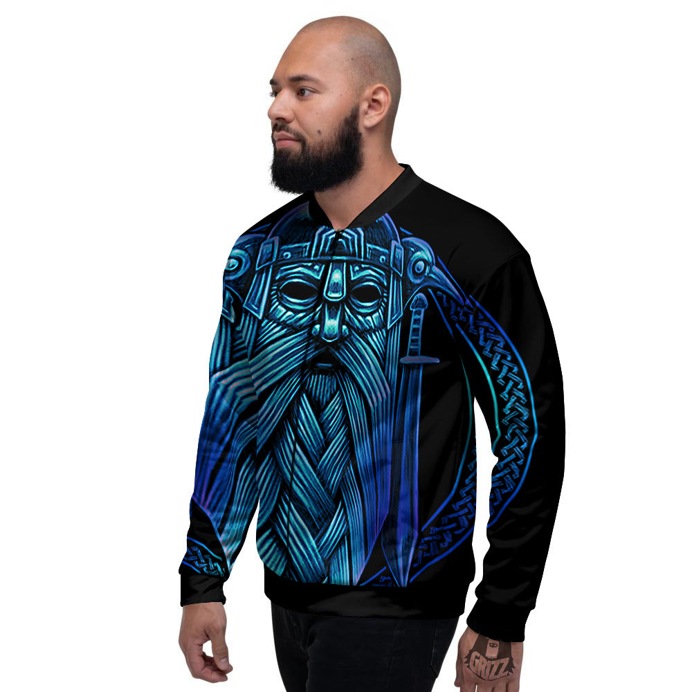 Viking Norse God Odin Blue Print Men's Bomber Jacket-grizzshop