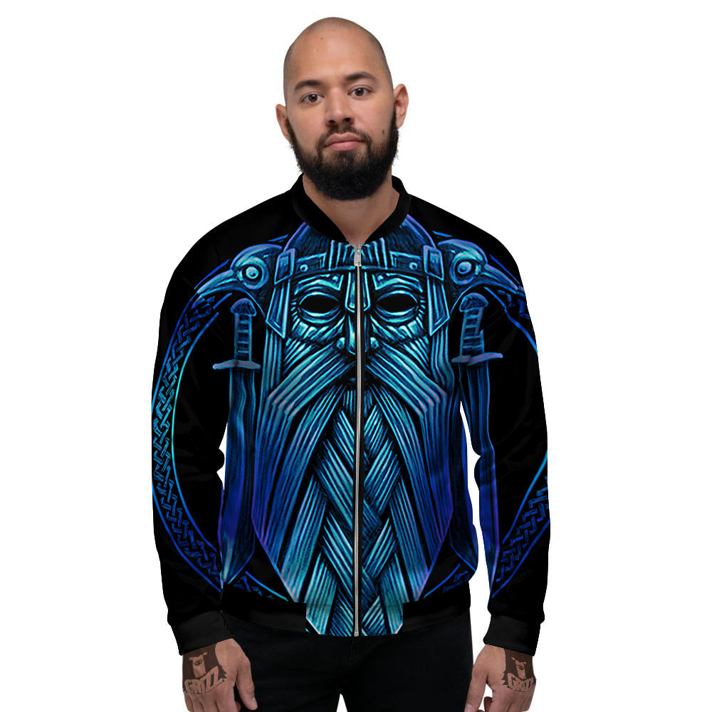 Viking Norse God Odin Blue Print Men's Bomber Jacket-grizzshop