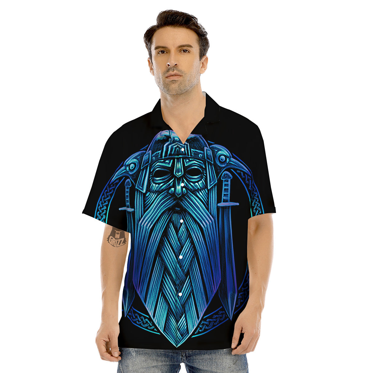 Viking Norse God Odin Blue Print Men's Hawaiian Shirt-grizzshop