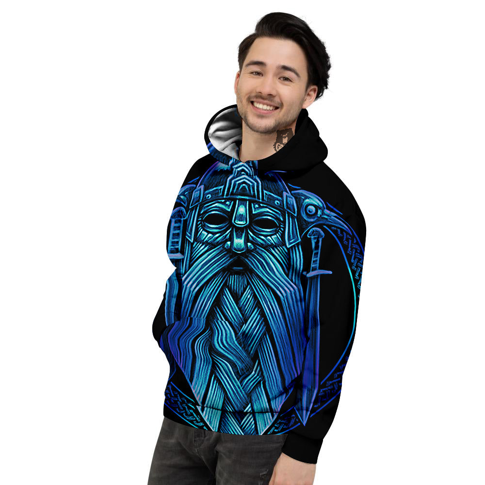 Viking Norse God Odin Blue Print Men's Hoodie-grizzshop