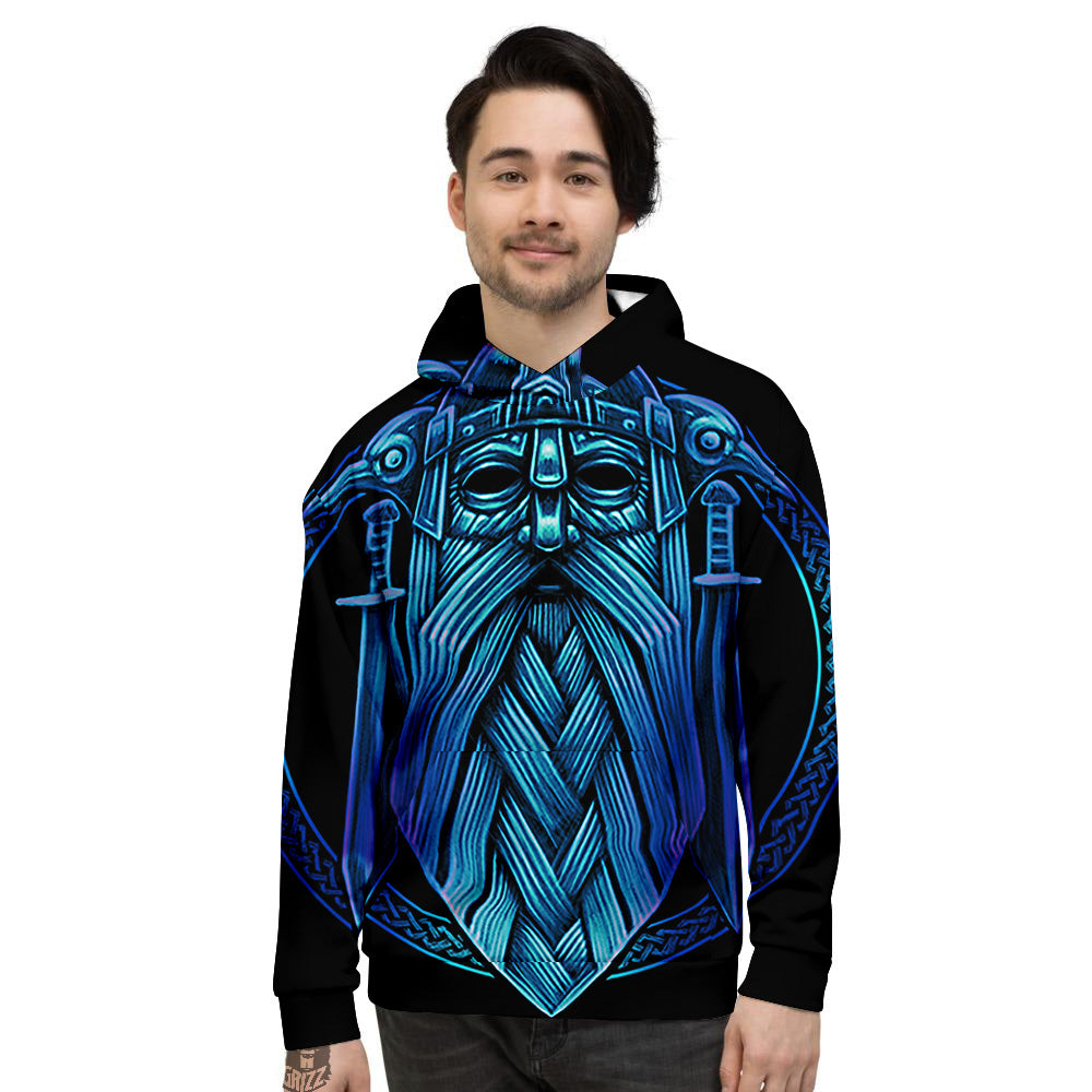Viking Norse God Odin Blue Print Men's Hoodie-grizzshop