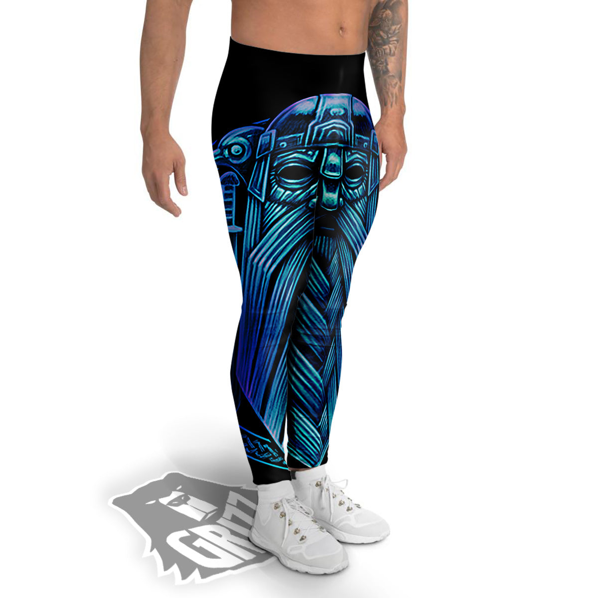 Viking Norse God Odin Blue Print Men's Leggings-grizzshop