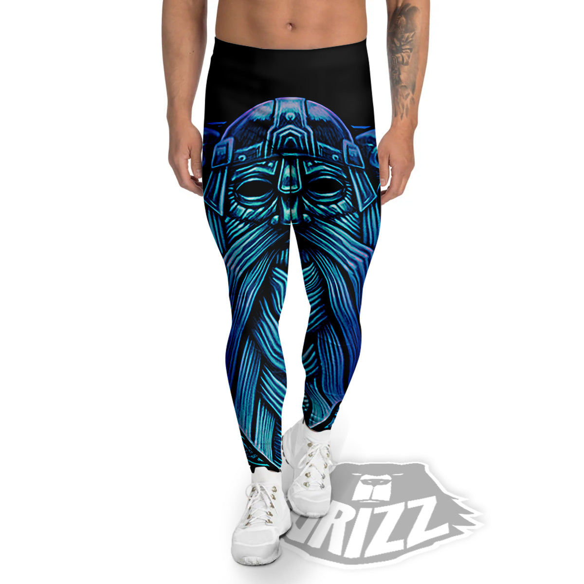 Viking Norse God Odin Blue Print Men's Leggings-grizzshop