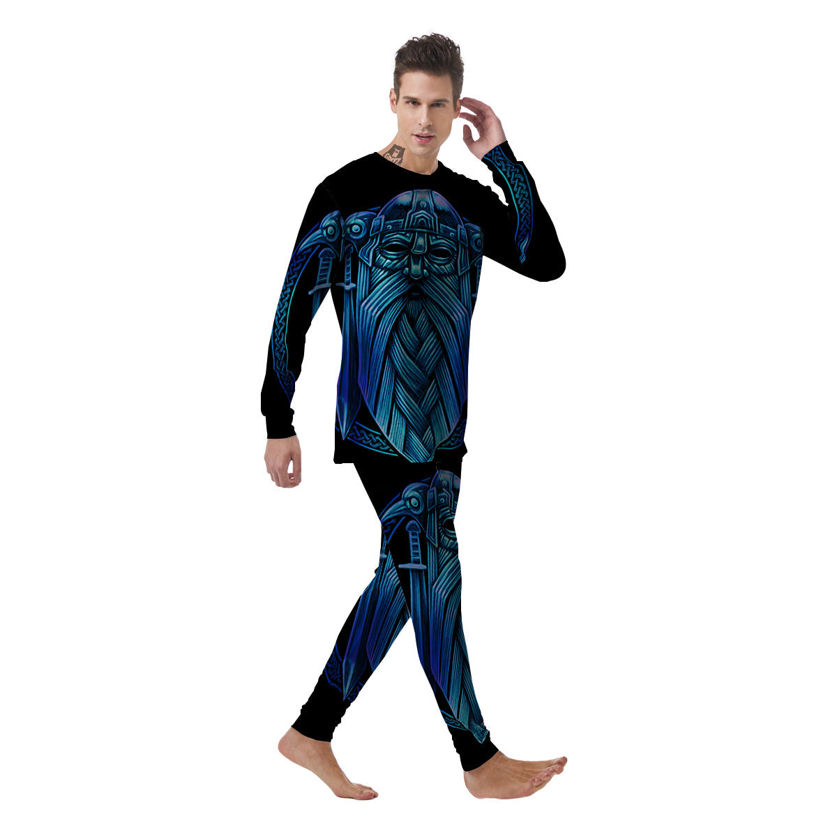 Viking Norse God Odin Blue Print Men's Pajamas-grizzshop