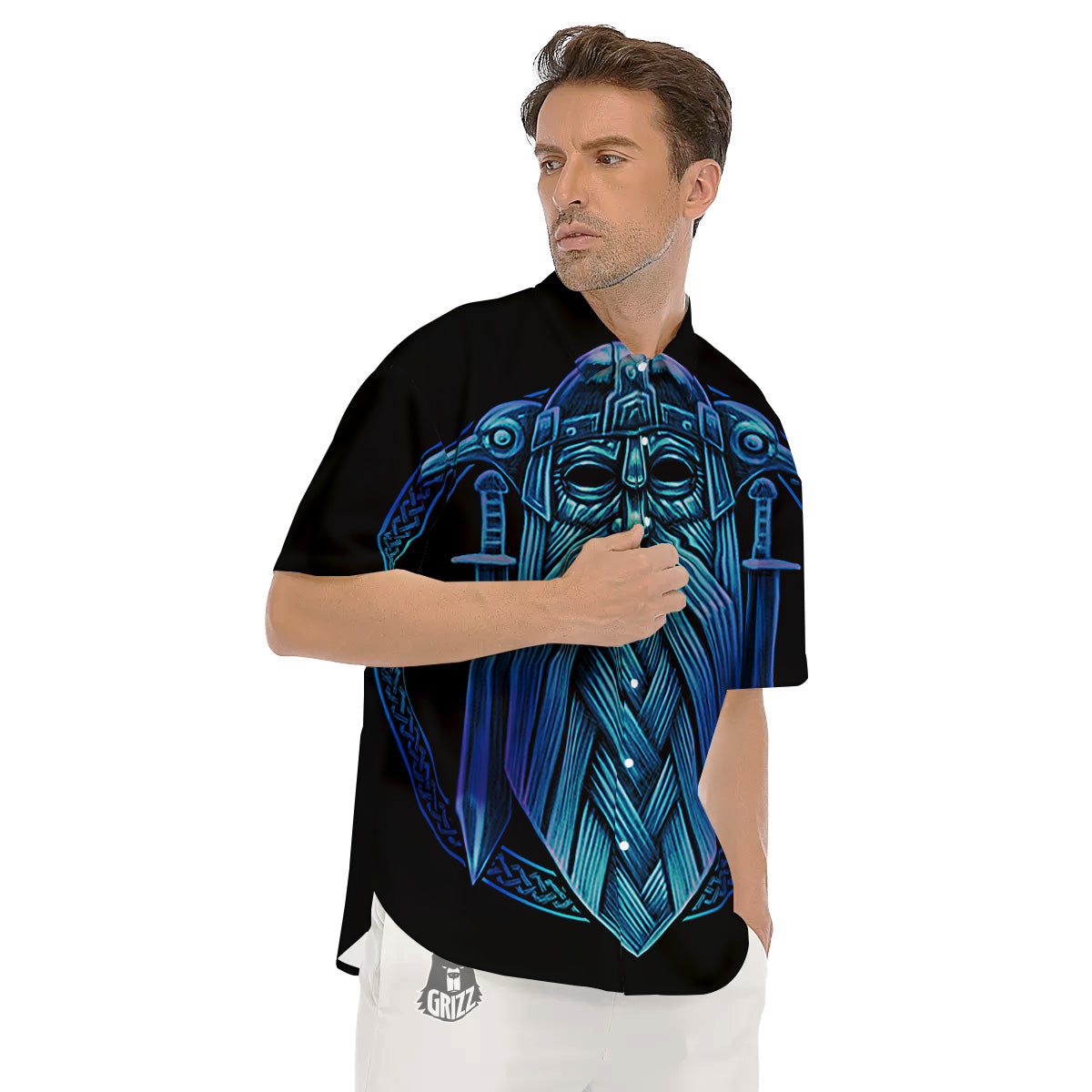 Viking Norse God Odin Blue Print Men's Short Sleeve Shirts-grizzshop