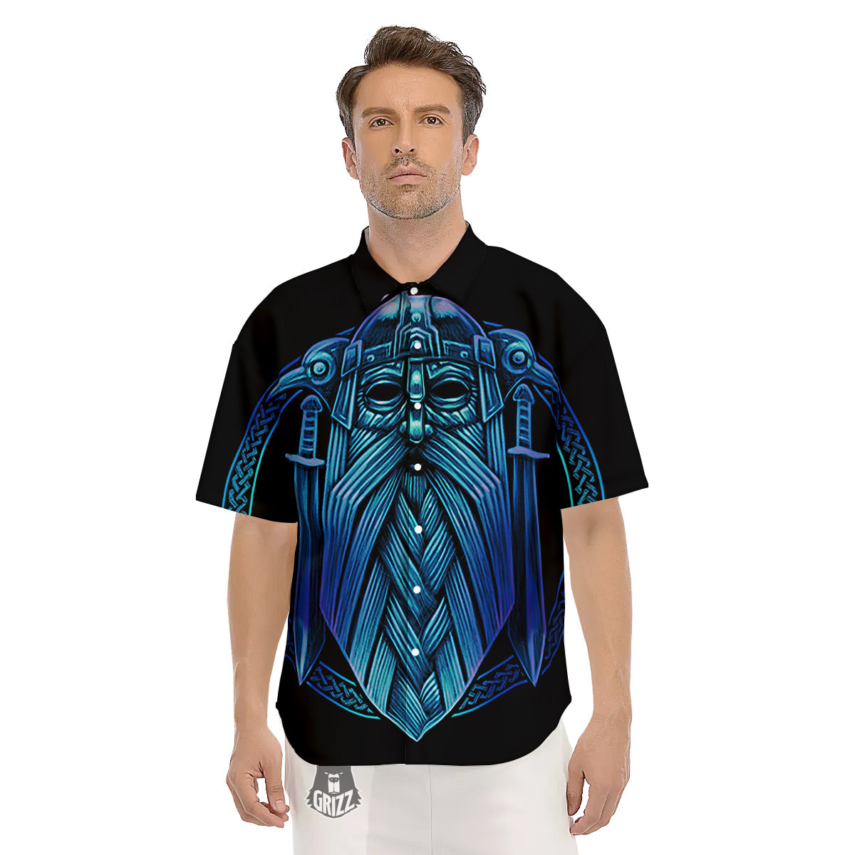 Viking Norse God Odin Blue Print Men's Short Sleeve Shirts-grizzshop