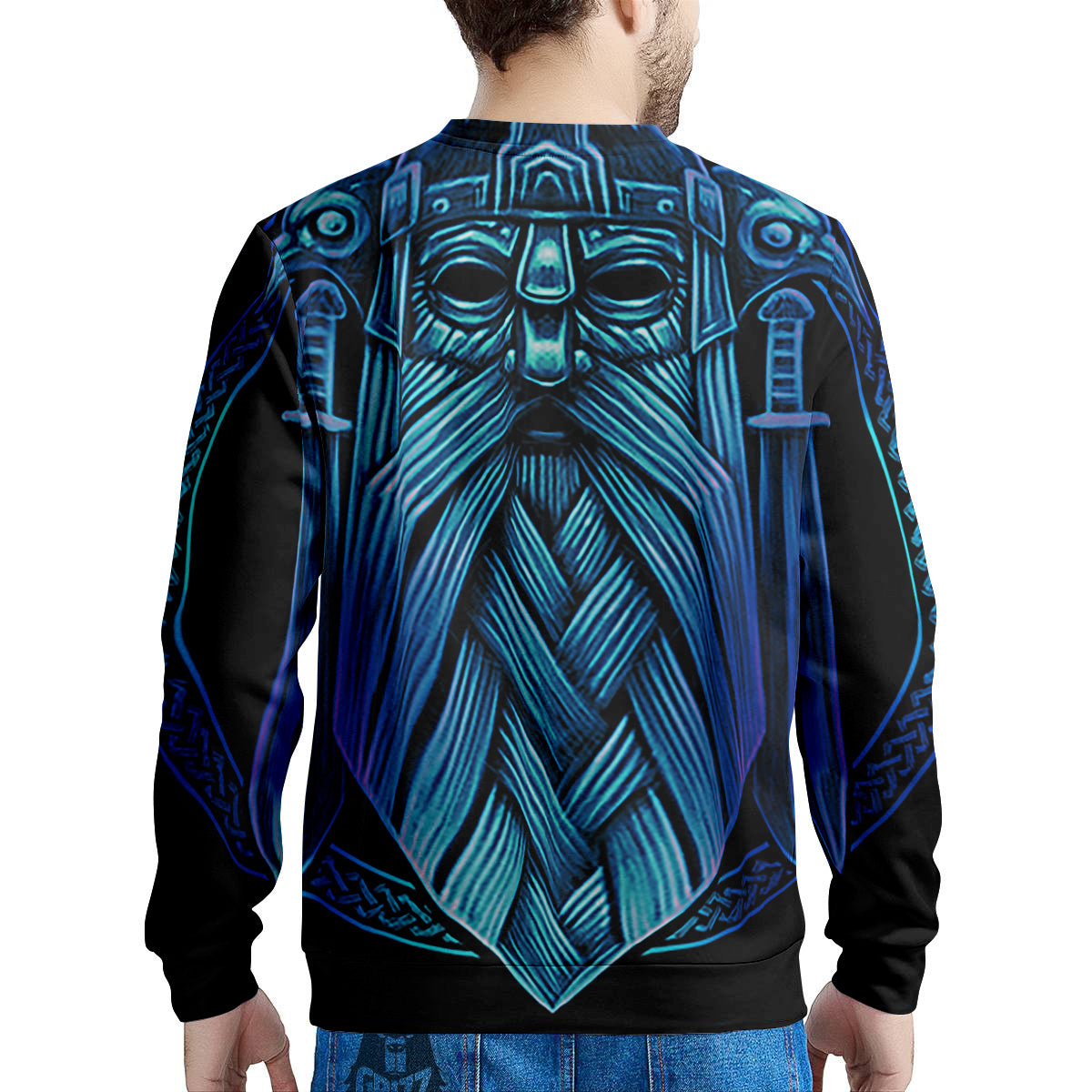 Viking Norse God Odin Blue Print Men's Sweatshirt-grizzshop