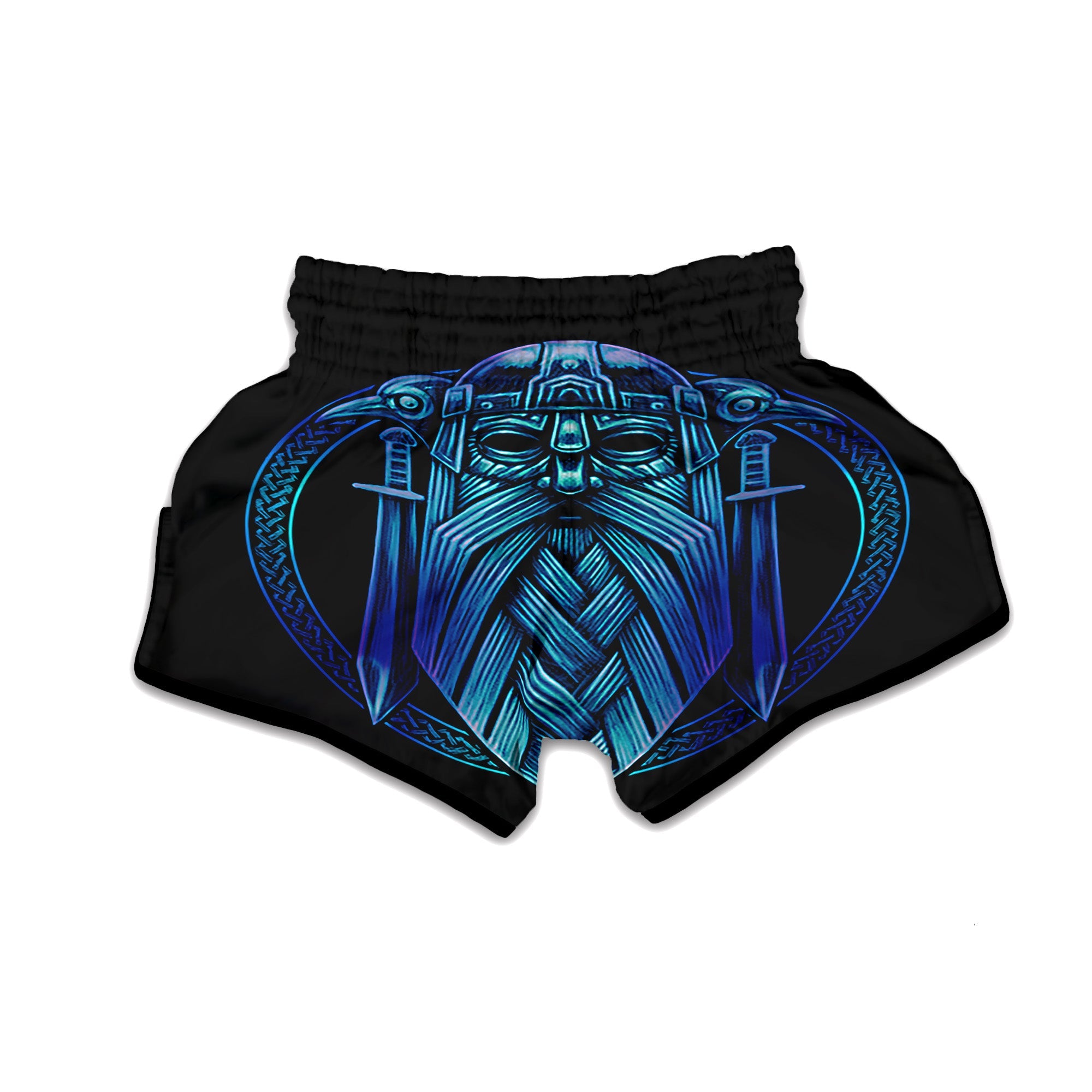 Viking Norse God Odin Blue Print Muay Thai Boxing Shorts-grizzshop