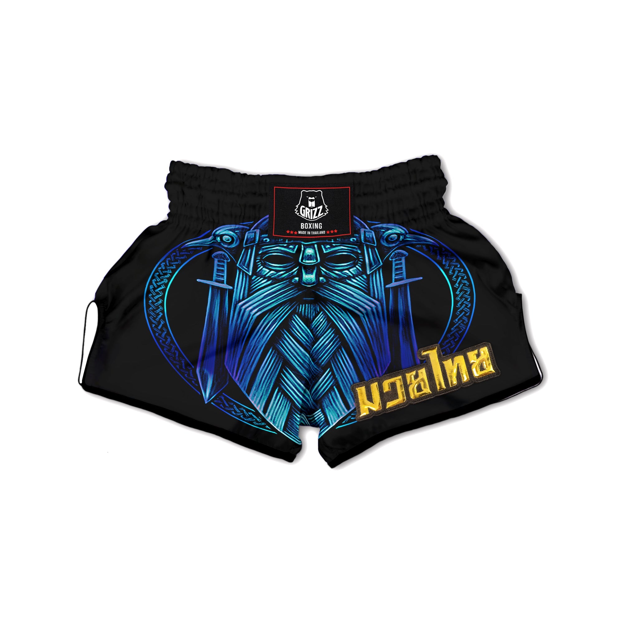 Viking Norse God Odin Blue Print Muay Thai Boxing Shorts-grizzshop