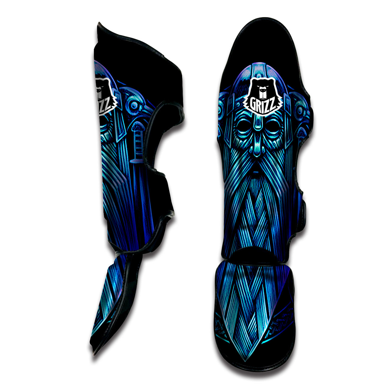 Viking Norse God Odin Blue Print Muay Thai Shin Guards-grizzshop