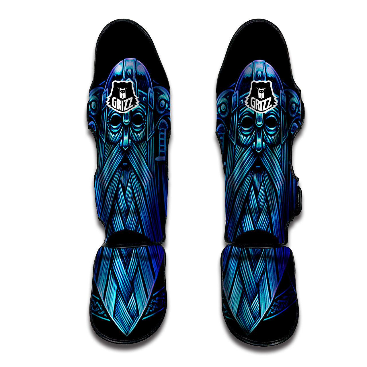 Viking Norse God Odin Blue Print Muay Thai Shin Guards-grizzshop