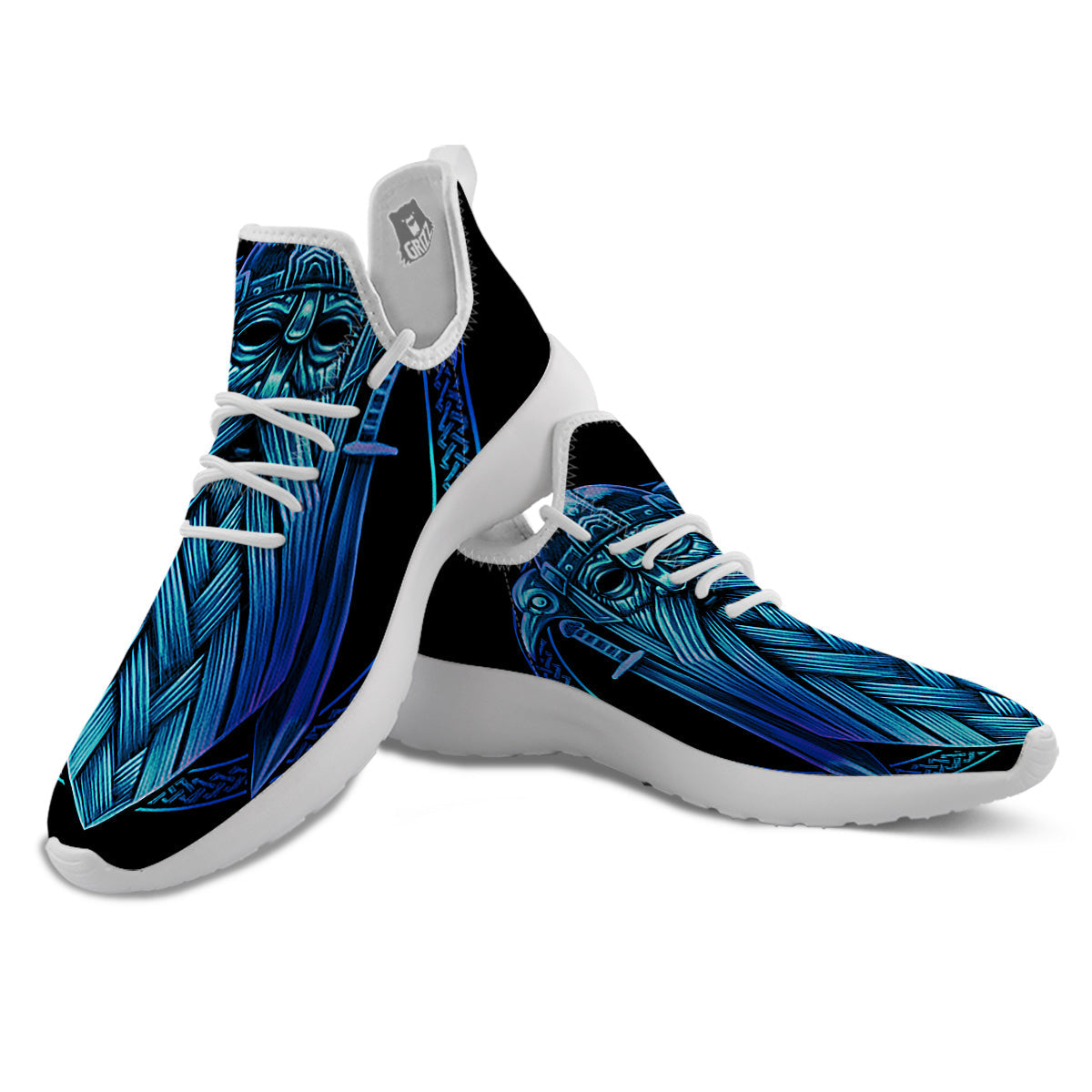 Viking Norse God Odin Blue Print White Athletic Shoes-grizzshop