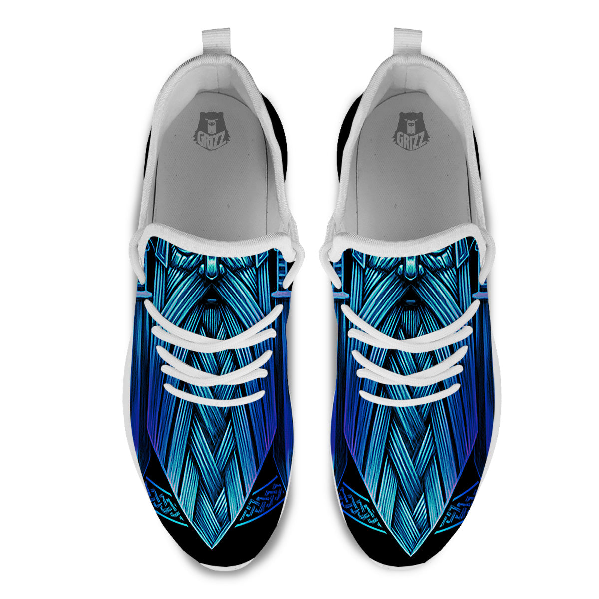 Viking Norse God Odin Blue Print White Athletic Shoes-grizzshop