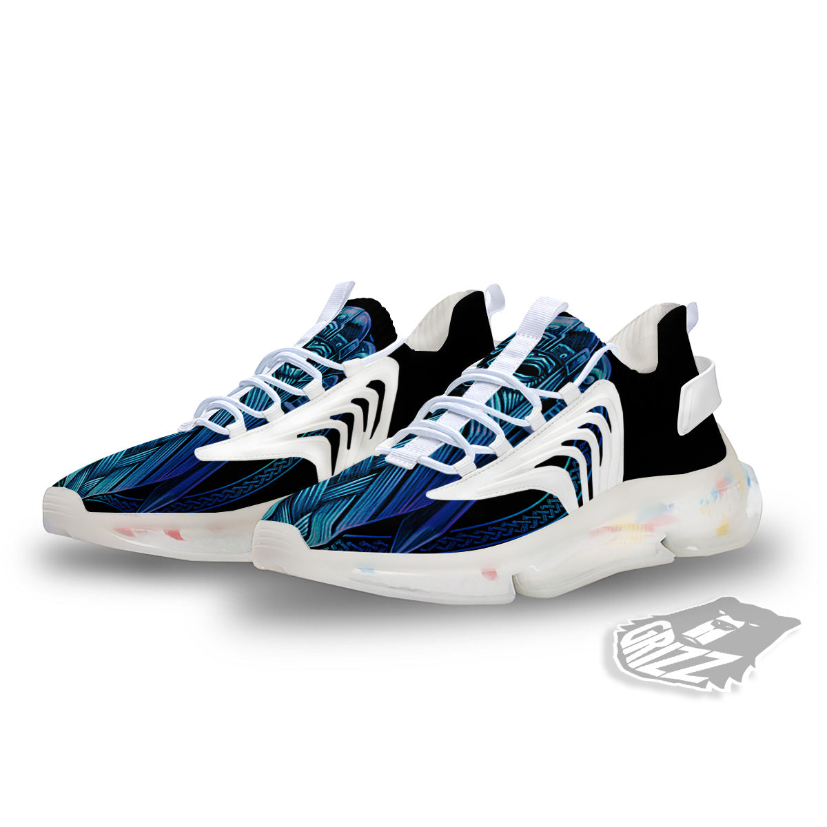 Viking Norse God Odin Blue Print White Gym Shoes-grizzshop