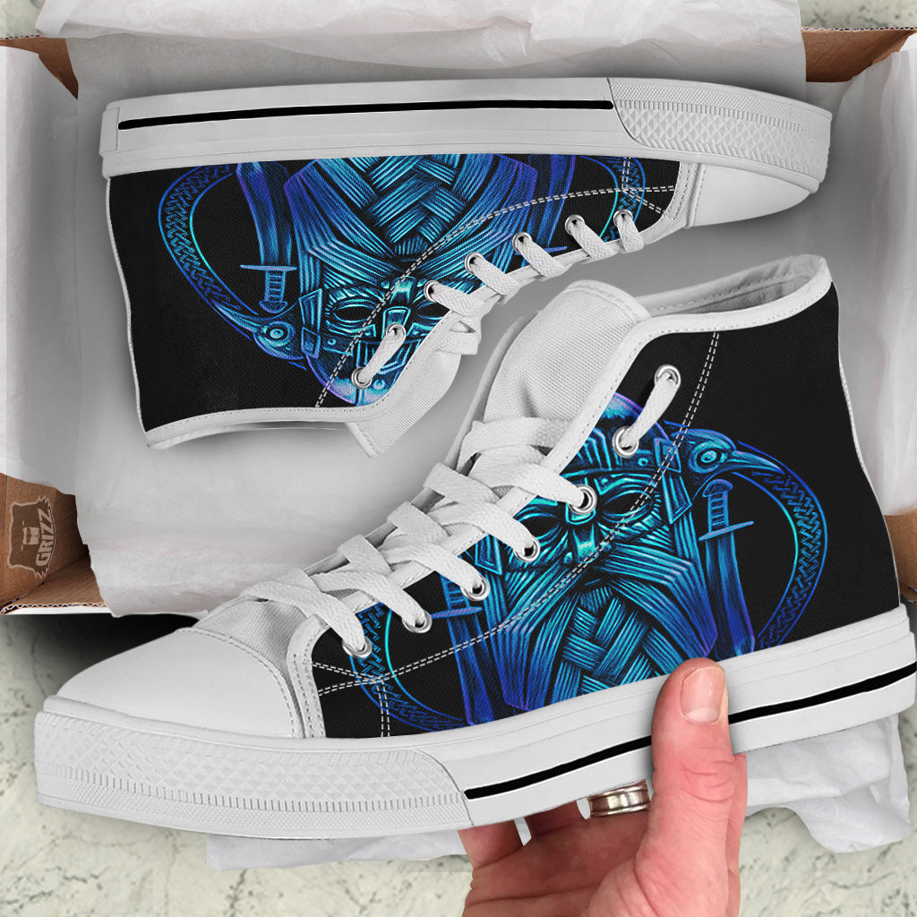 Viking Norse God Odin Blue Print White High Top Shoes-grizzshop