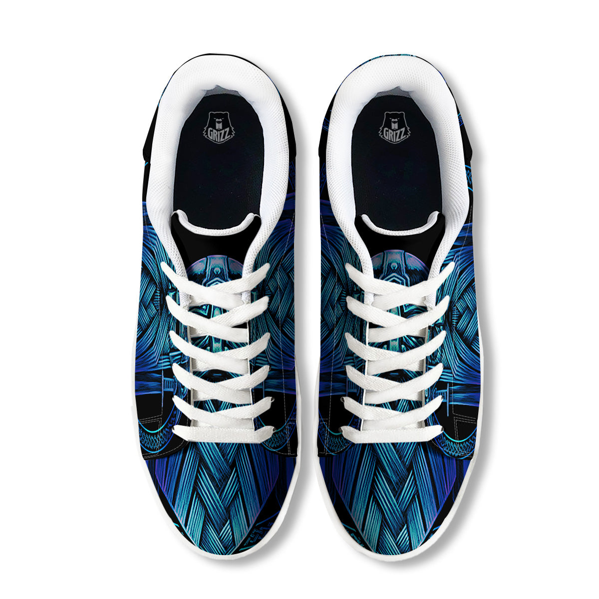 Viking Norse God Odin Blue Print White Low Top Sneakers-grizzshop