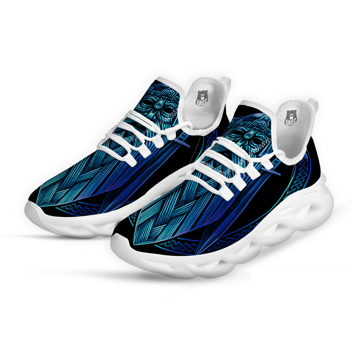 Viking Norse God Odin Blue Print White Running Shoes-grizzshop