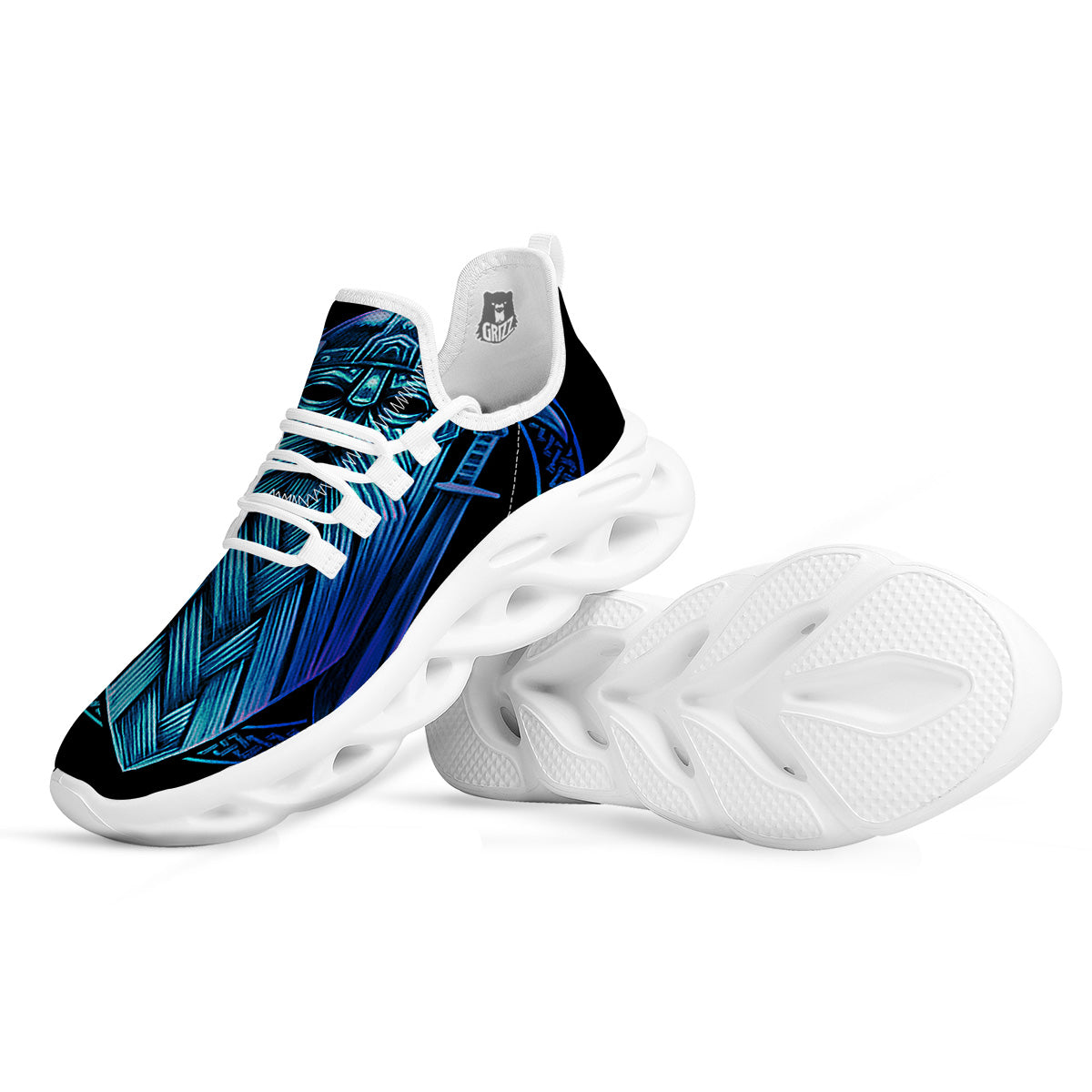 Viking Norse God Odin Blue Print White Running Shoes-grizzshop