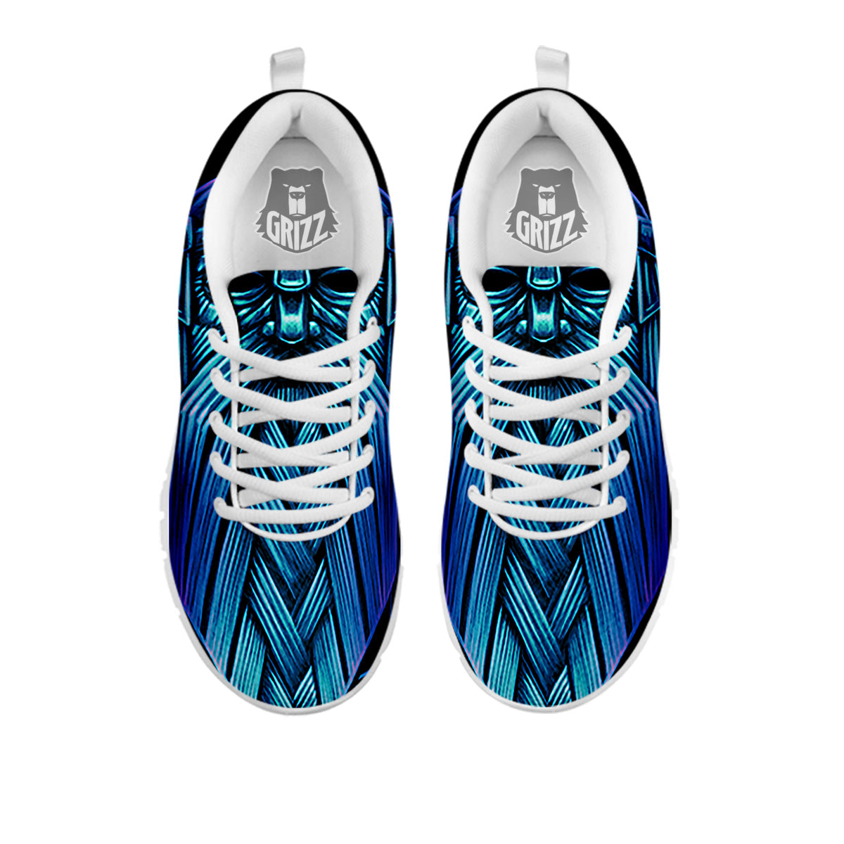 Viking Norse God Odin Blue Print White Sneaker-grizzshop
