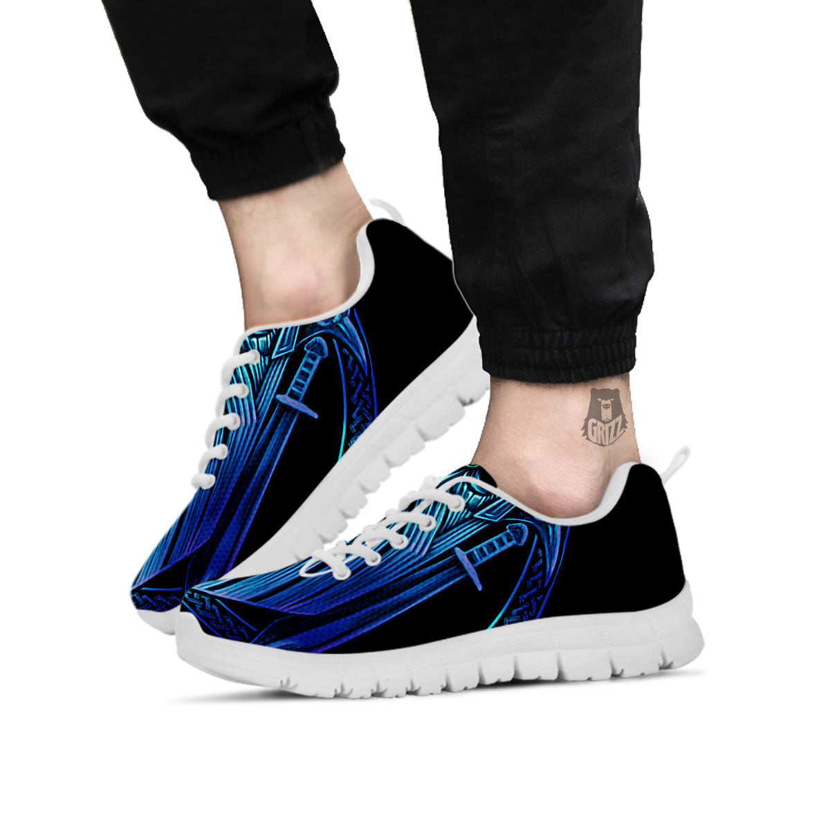 Viking Norse God Odin Blue Print White Sneaker-grizzshop