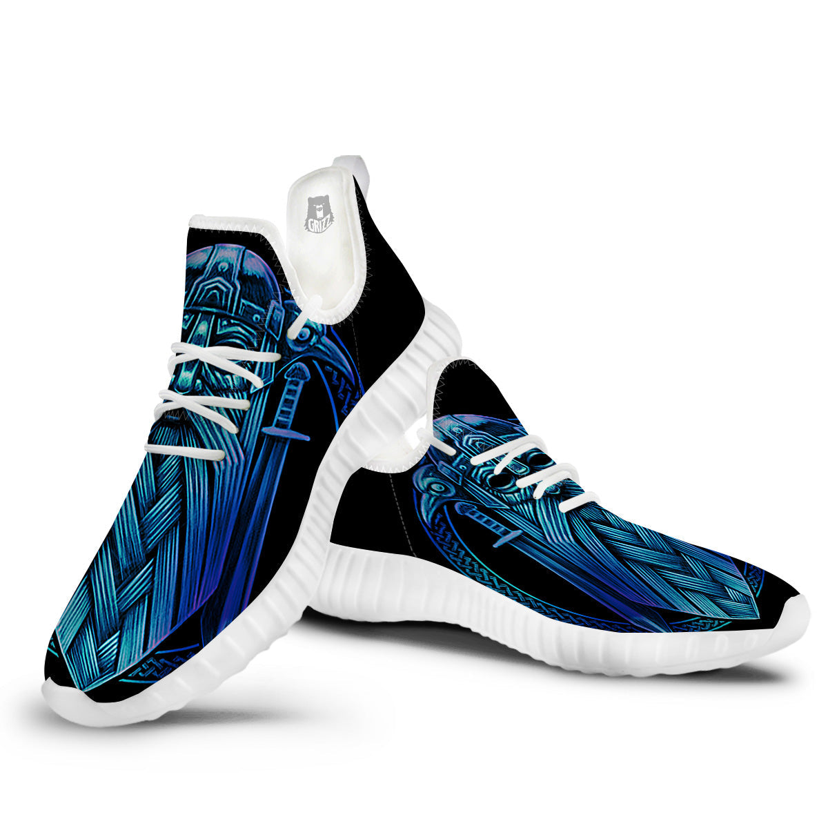 Viking Norse God Odin Blue Print White Walking Shoes-grizzshop